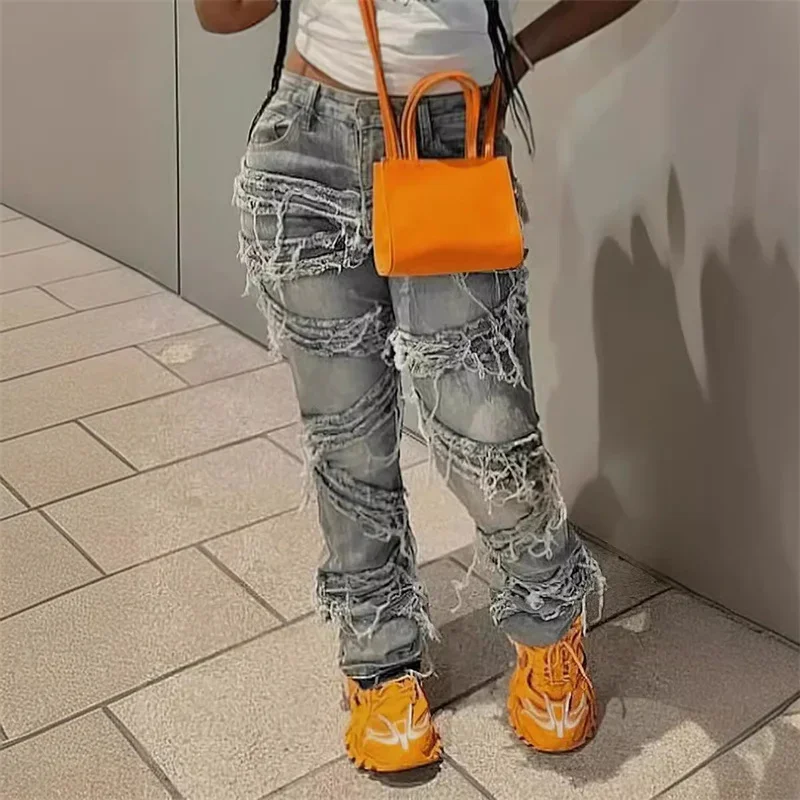 Módne odevy streetwear džínsy Tassel Pants