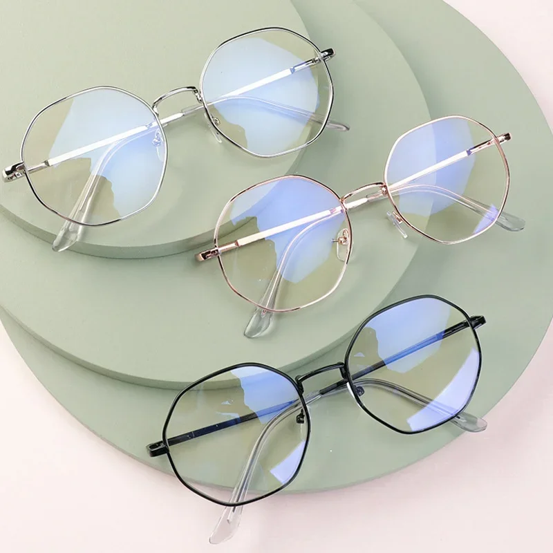 Módne osemuholníkové okuliare Čítanie Ženy Muži ultralight myopia okuliare zliatiny Ráme modré svetlo blokujúce okuliare -1,0 až -6.0