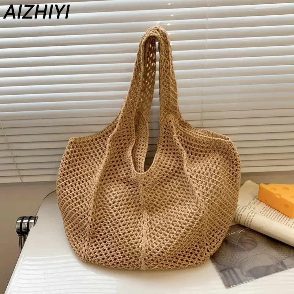 Módne pletené tašky na rameno slamy pre ženy letná pláž taška taška raffia estetické totes Bohemian boho tkané háčkovanie kabelky