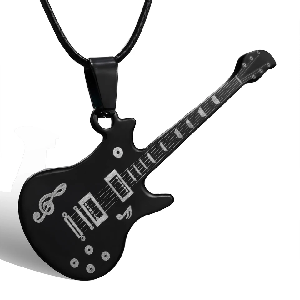 Módne punk čierna čierna z nehrdzavejúcej ocele Gitara prívesok Náhrdelníky