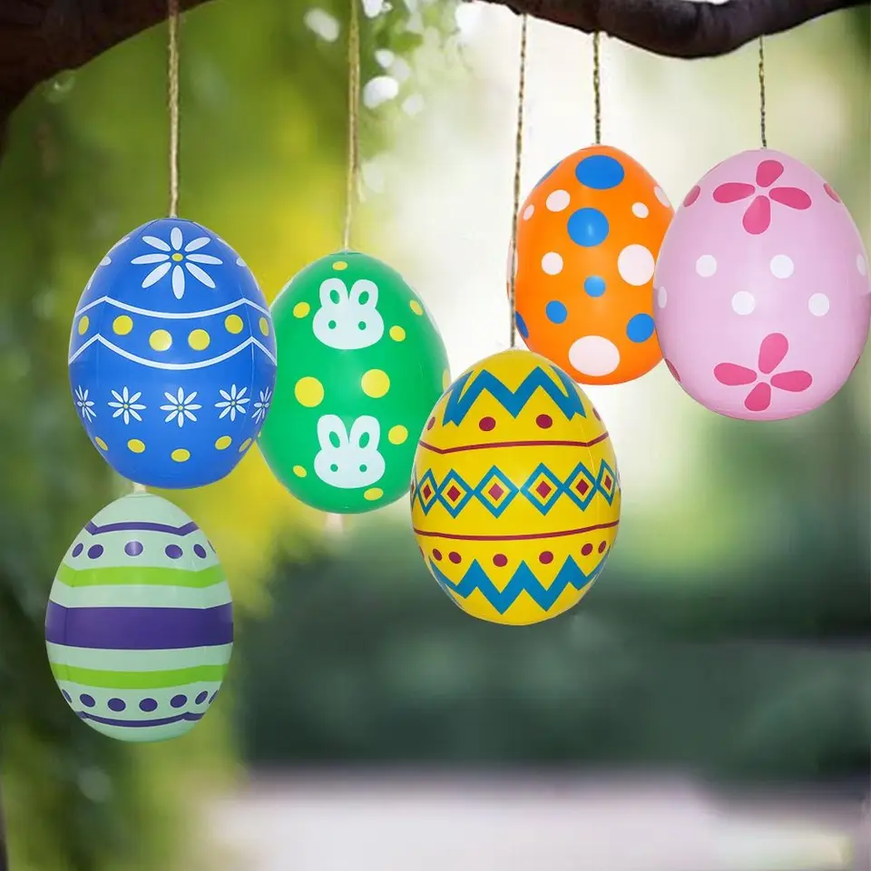 Módne PVC nafukovacie veľkonočné vajcia 35x27cm Prívesok Obrie vaječné balóny DIY Stoja