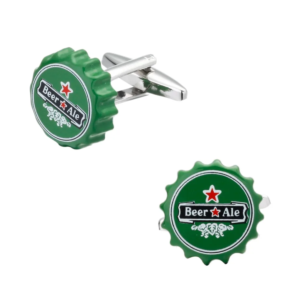 Módne pánske košele Cufflinks čerstvé zelené smaltované remeselné pivo dizajn mosadzné manžetové gombíky