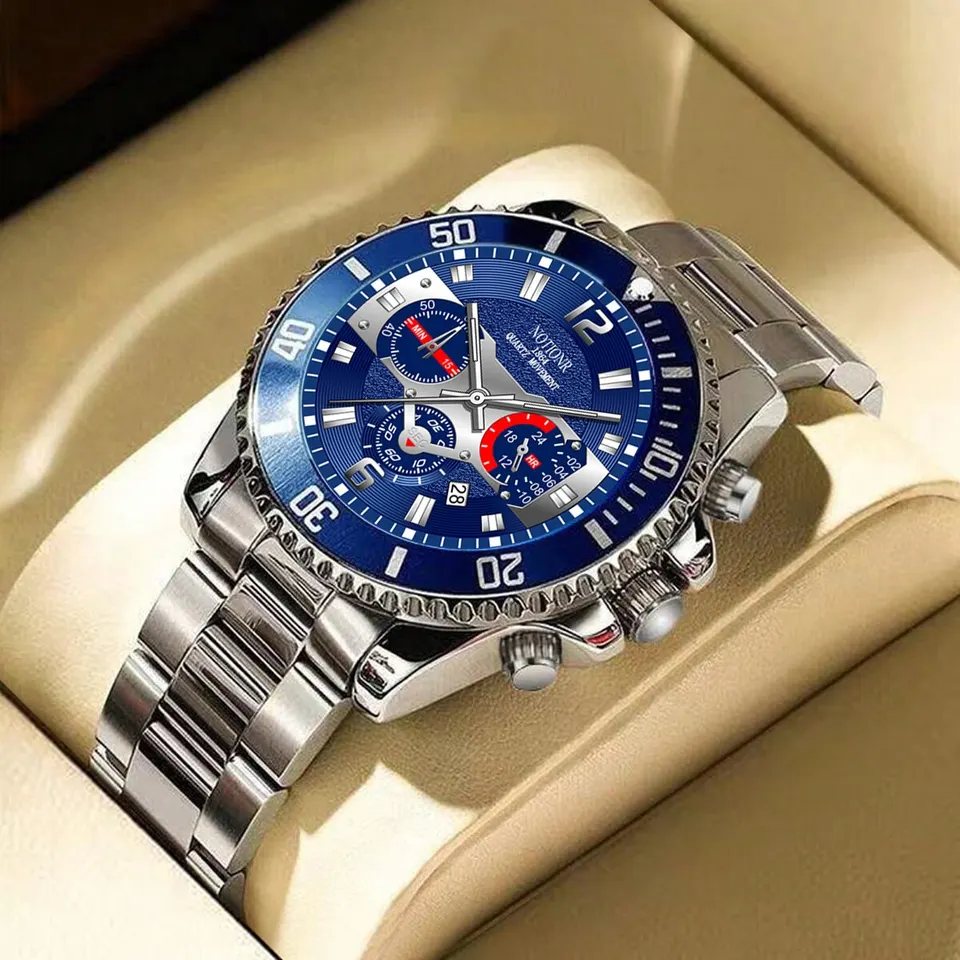 Módne pánske športové kalendárne hodinky Luxusné muži Obchodné z nehrdzavejúcej ocele Quartz zápästie Watch Svetlá hodiny Mužské príležitostné hodinky