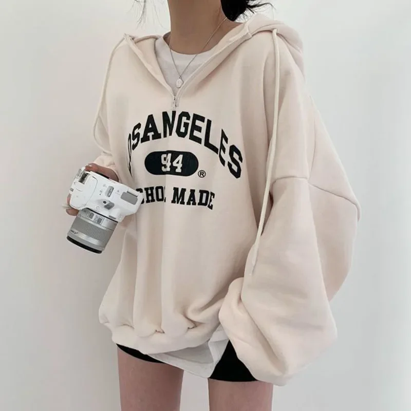 Módne písmeno Mikiny mikiny Ženy Jeseň Zimná voľná preppy silné teplé kapucňy harajuku neformálne pulóve s kapucňou s kapucňou