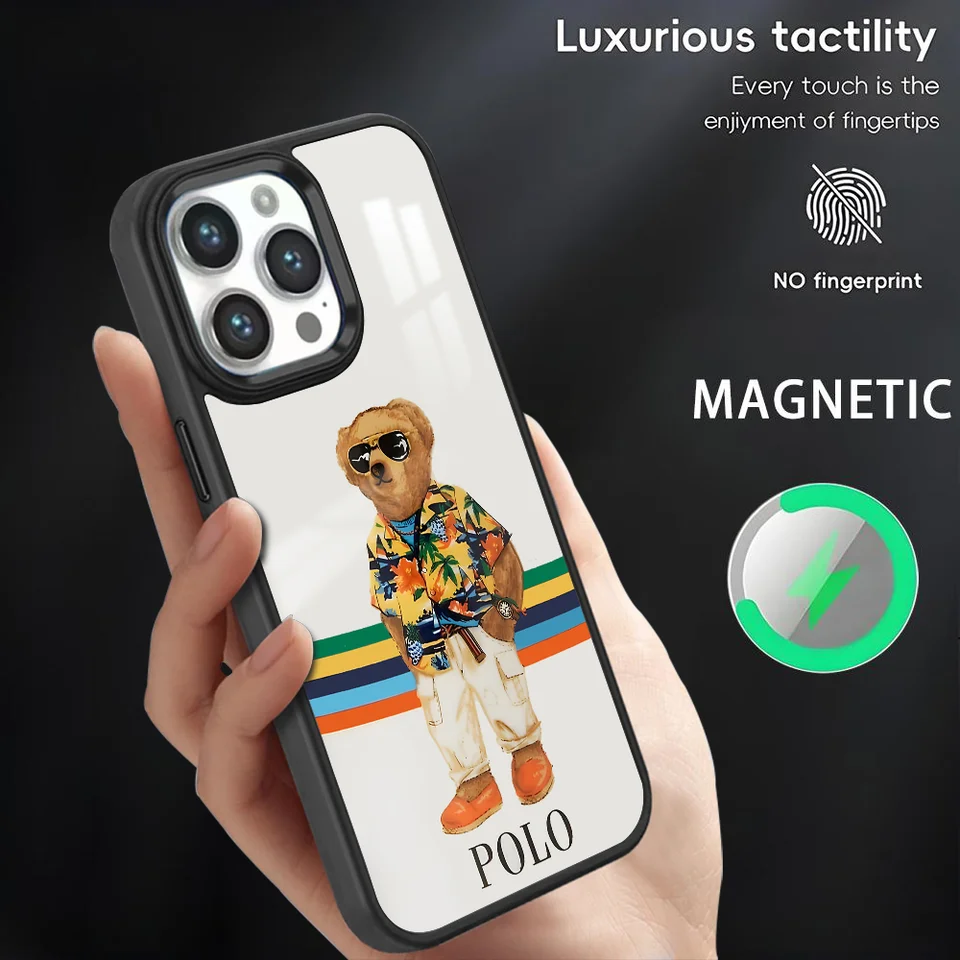 Módne pólové medvedie puzdro pre iPhone 16 15 14 13 13 12 11 Pro Max Plus Mini magnetic Magsafe Wireless Cover Coque Coque