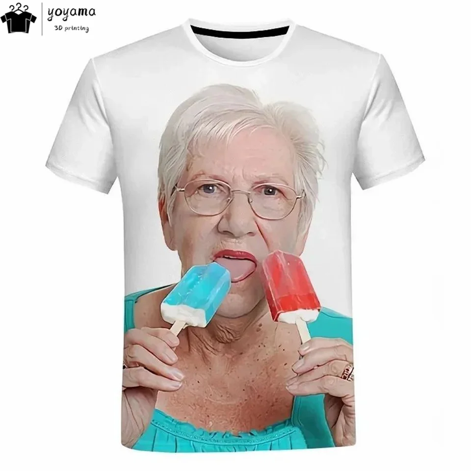 Módne staršie ženy lízajú červené nanuky 3D tlačené vtipné košele pánske letné oblečenie tričko Men s krátkym rukávom TEE O-NECK TOPS