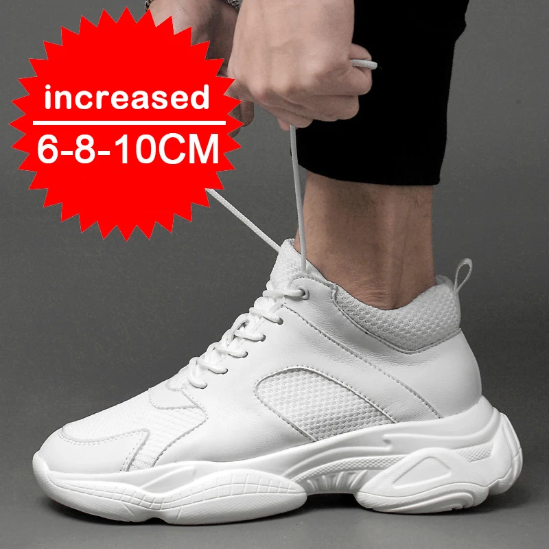 Módne tenisky mužské výťahy výška Zvýšenie stielky 8 cm biele čierne vysoké topánky Men Priedušné voľný čas Sports plus veľkosť