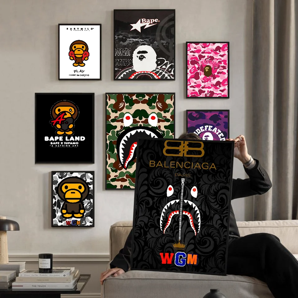 Módne trendy Shark Head B-bape film Sticky Plagáty vintage izba Bar kaviareň dekor Nordic Home Decor