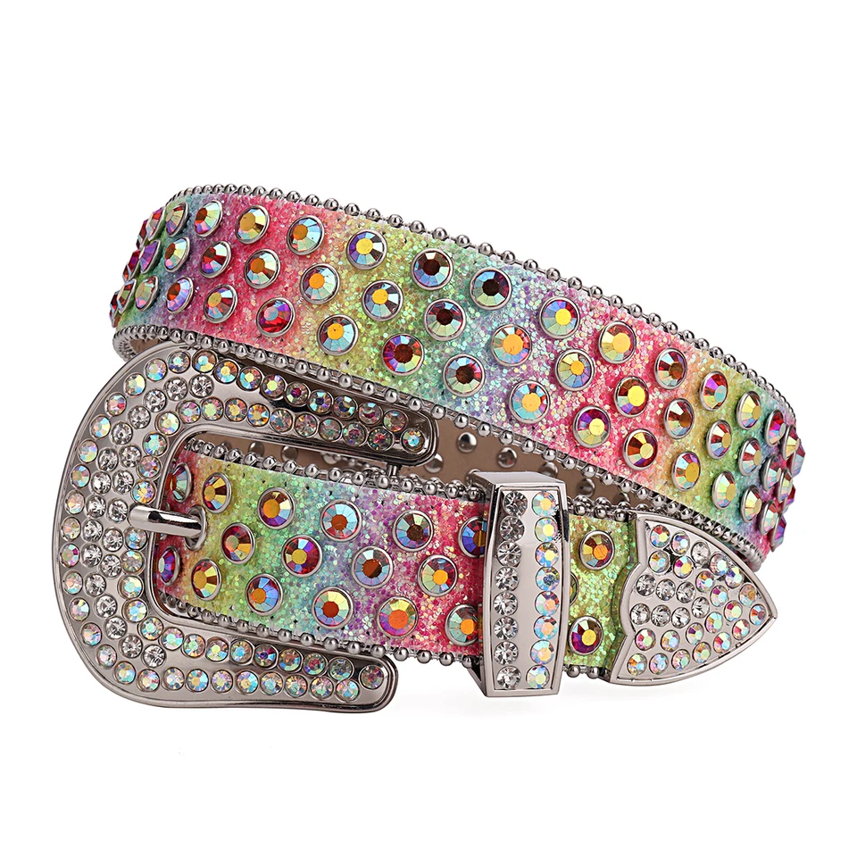 Módne unisex kamienok Western Buckle Rainbow Y2K štýl pánske džínsy Ženské dámske doplnky na večierok