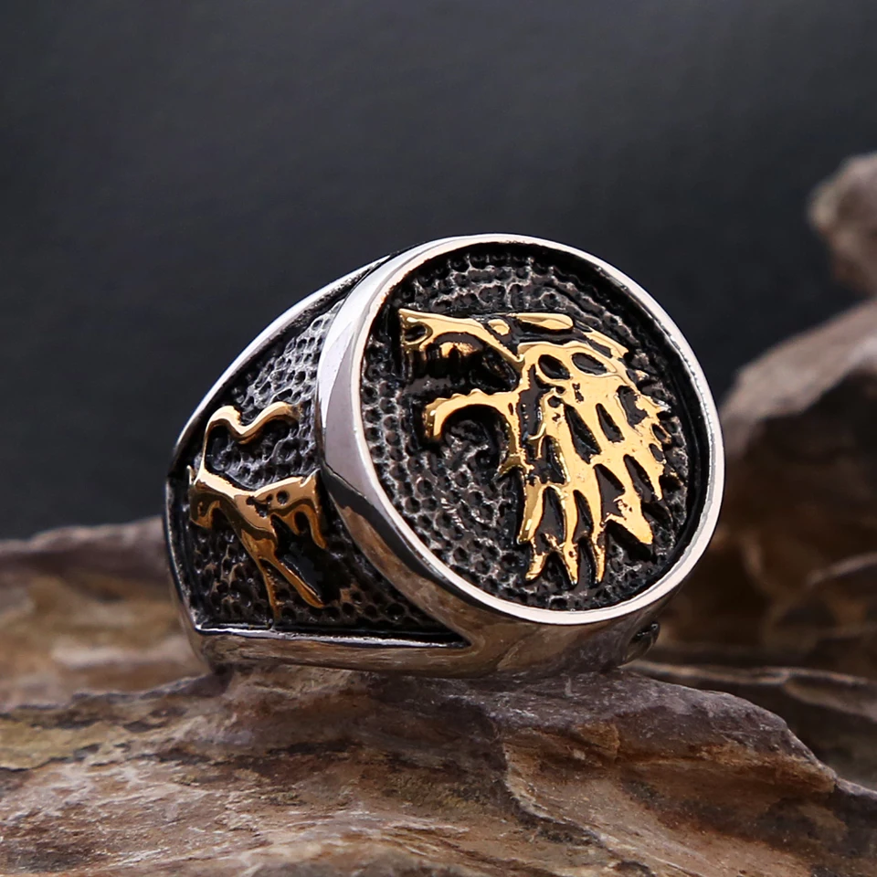 Módne vinobranie Nordic Viking Wolf prsteň pre mužov z nehrdzavejúcej ocele Ice Wolf House Stark Winterfell Animal Rings Punk Jewelry Darčeky