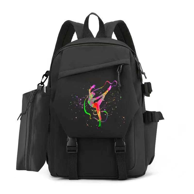 Módne ženské bookbag Watercolor Gymnastics Batoh pre teenager girl College Black School Bag Gymnastics Trend študent Mochila