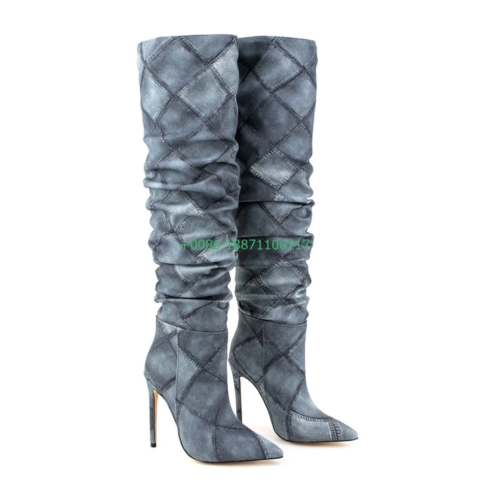 Módne ženské sexy dlhé topánky 2024 Jeseň Nová špicatá špicata piknutá strana Stilettos Model Catwalk koleno-high Street Príležitostné topánky