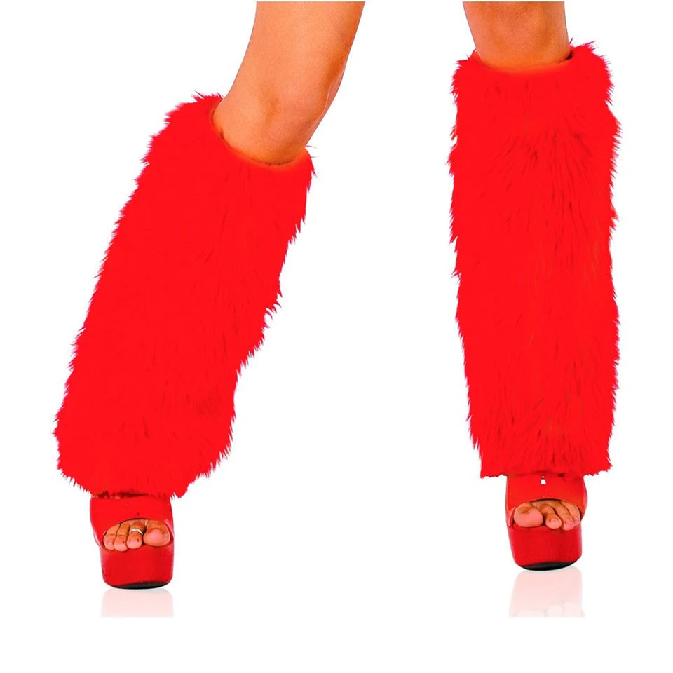 Módne ženy faux kožušinové ohrievače chlpaté fuzzy zimné topánky Cover Cuffs Cover vianočné červené zásoby novoročné večierky Wear