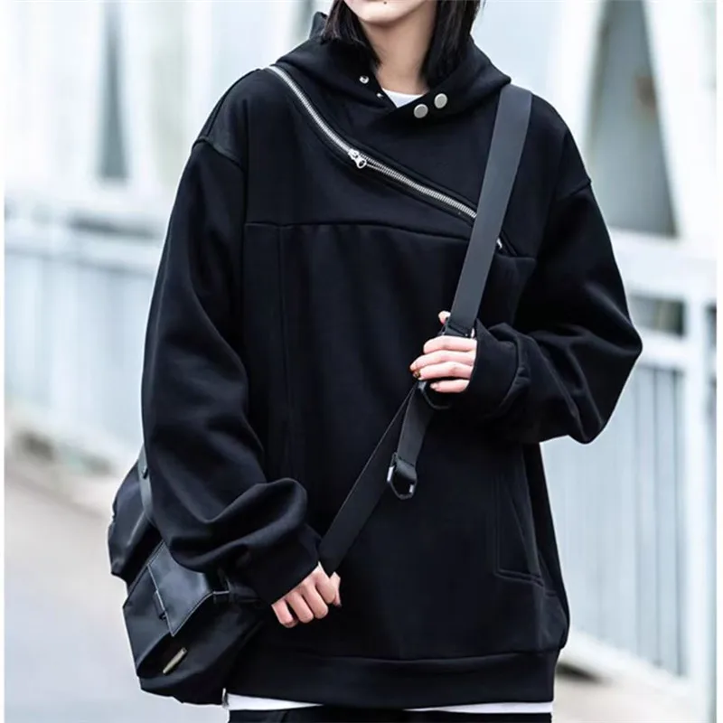 Módne ženy Nový nadrozmerný štýl bavlna čierna mikina y2k jeseň zips dizajn dizajn streetwear mikina žena vintage halloween techwear