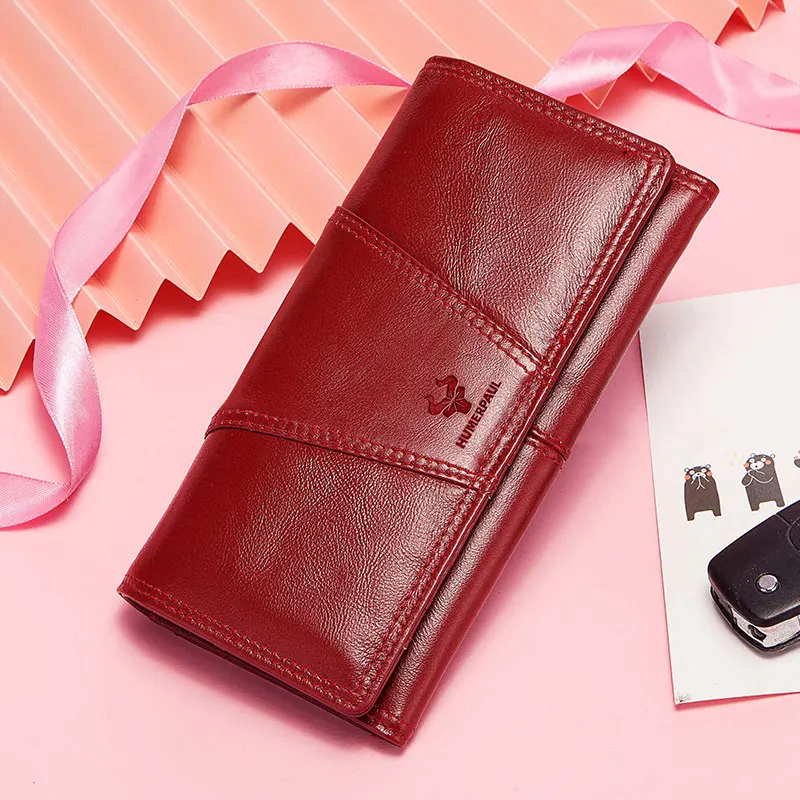 Módne ženy peňaženka Skutočná kožená kožená spojka Clutch Mobilný telefón Multifunkčný kreditný karty RFID Skladovanie peňazí vrecká