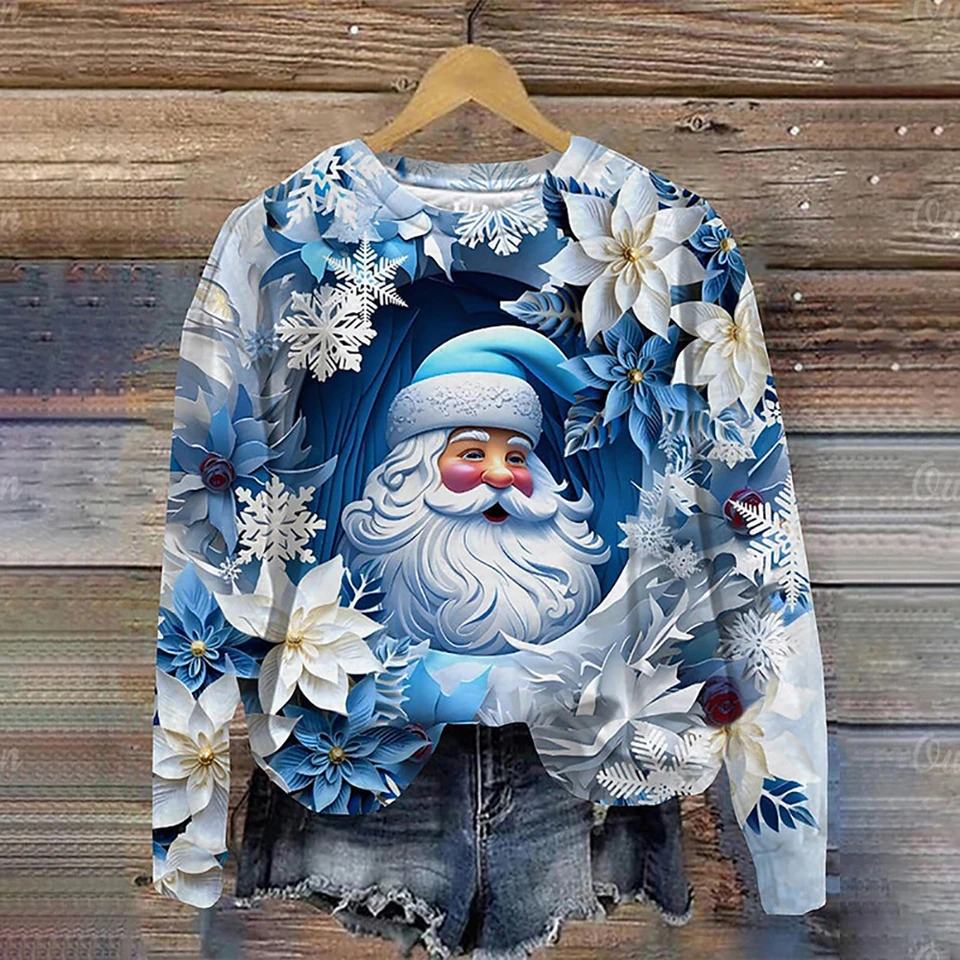 Módne ženy s dlhým rukávom mikina vrcholy zimné santa claus vianočná tlače mikina samice o krku voľné neformálne pullové trupy
