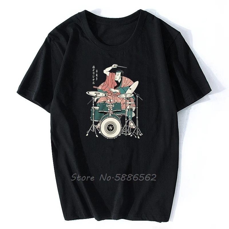 Módny bubeník samurai vtipný čierny tričko Men bavlna o ne-neck