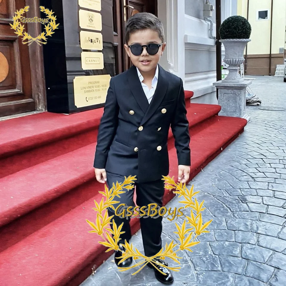 Módny chlapec oblek svadobné smokingové tuxedo s dvojitým dojčeným formálnym detským bundom 2 kusové blazer nohavice kostým enfant garçon