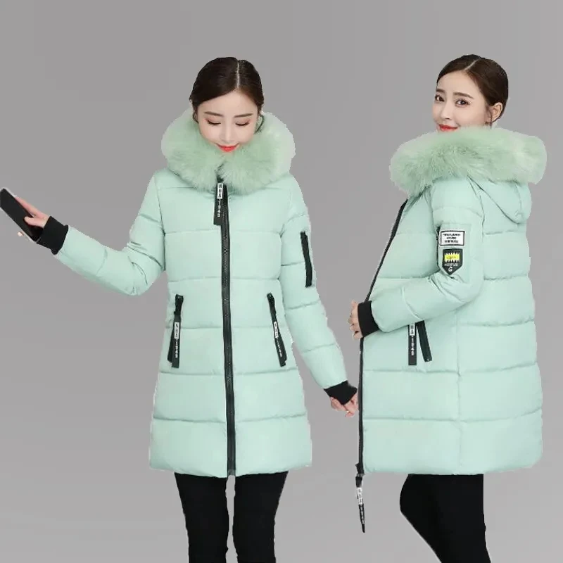 Módny kožušinový obojok s kapucňou dole bavlnený kabát dámske zimné parky bunda dlhé teplé čalúnené Puffer Parkas Snow