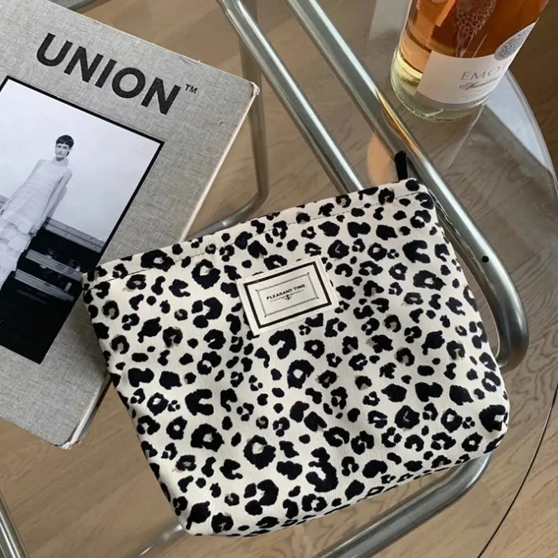 Módny leopard tlač západný štýl make -up taška na prenosné plátno mobilný telefón vrecko na ručné tašku Minimalistickú úložnú tašku