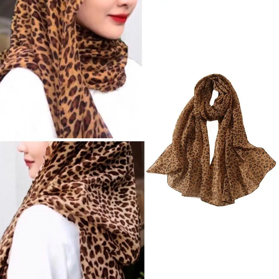 Módny leopard tlačený šál pre ženy dlhé široké šifónové šatky Moslimské kostýmy Príslušenstvo jar leta letná dáma hidžáb wrap m0l7