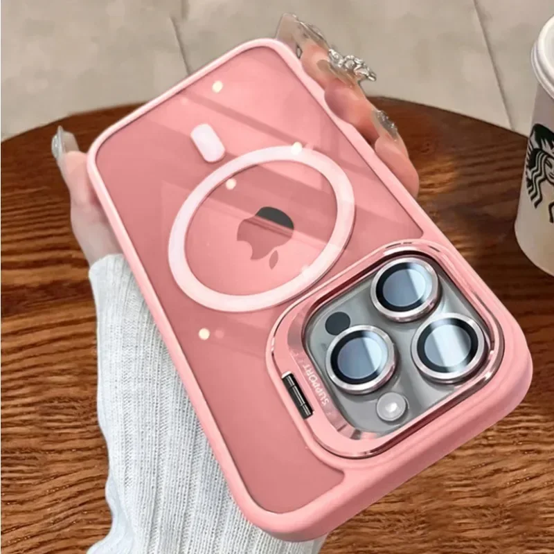 Módny luxusný magnetický stojan pre iPhone 16 15 14 plus 13 12 11 Pro Max Magsafe Wireless Cover s ochrancom šošoviek