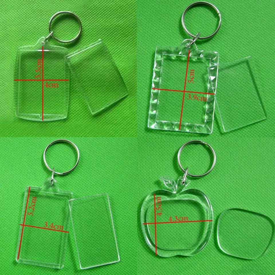 Módny priehľadný obrazový rámec Keychain akrylové vložka Klávesové keyrings DIY Split Ring Ring Key Držiteľ karty prenosný