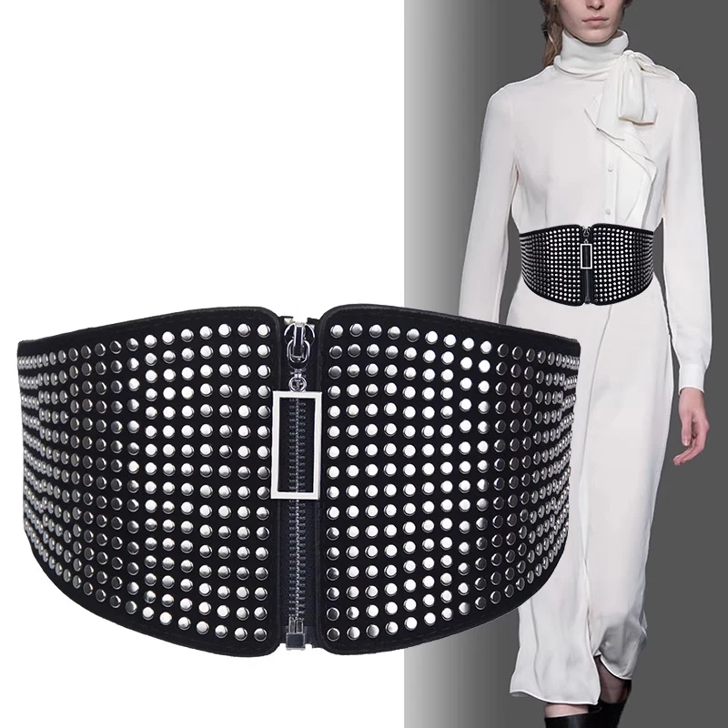 Módny pás pre ženy elastický zips gotický korzetový pás Nit nit high-end luxusné značky dámsky opasok ženský punk západný opasok