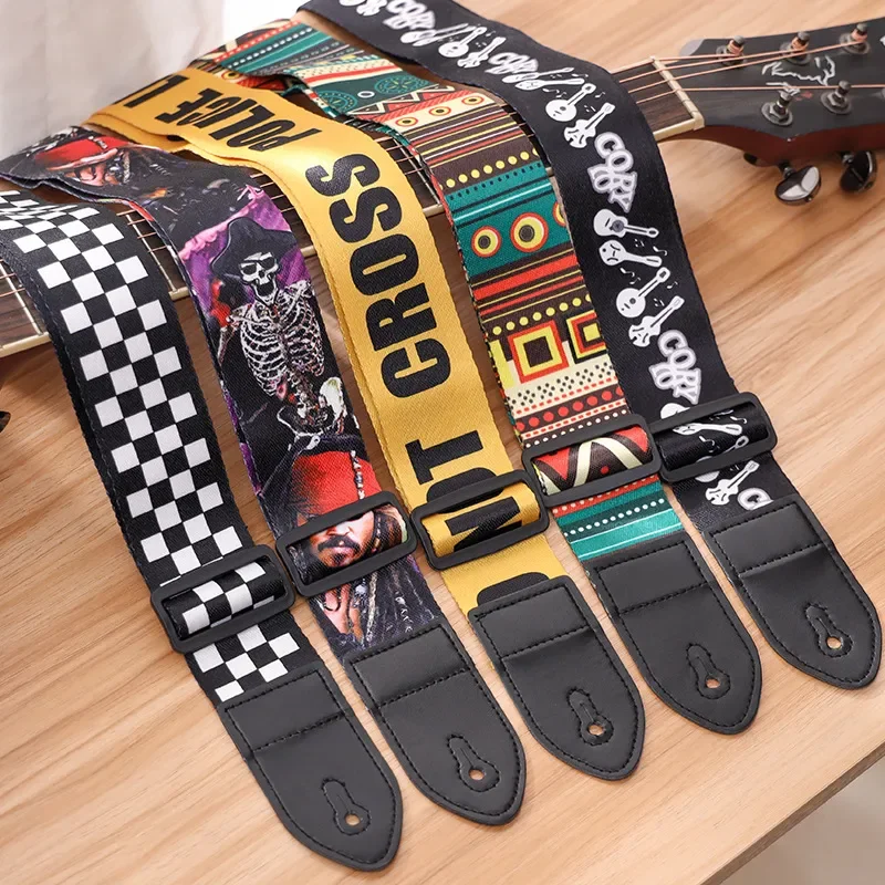 Módny retro etnický gitarový remienok Nastaviteľný kožený remienok pre ľudovú gitarovú elektrickú gitaru basy ukulele gitarové doplnky