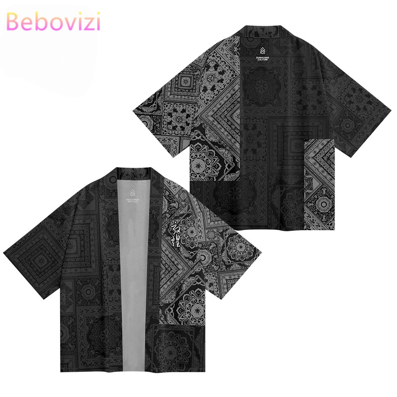 Módny retro tlač samurai košeľa oblečenie tradičné haori kimono muži japonské ázijské streetwear cardigan yukata plus veľkosť