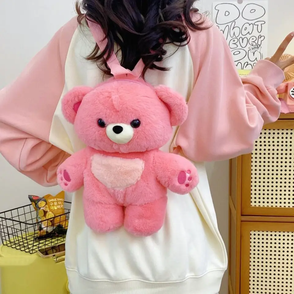 Módny viacfarebný plyšový batoh medveďa cony vlasy na vlasy plyš Plush ramená vrecka 3D ins Bear Bear Animal Bag Kids