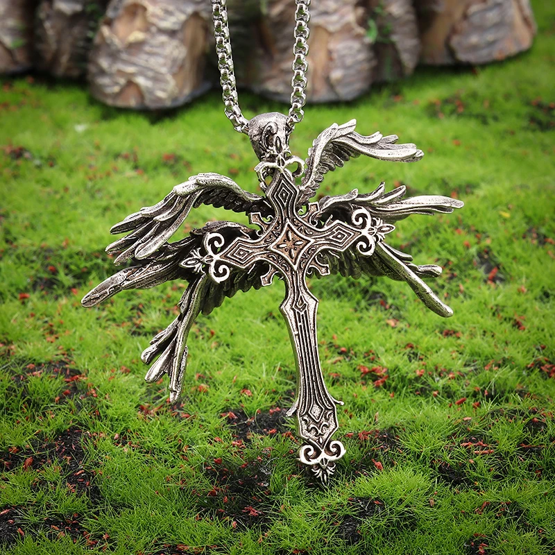 Módny vintage svätý anjel šesť okrídle krížový prívesok Personalizovaný pánsky punkový trend amulet šperky darček