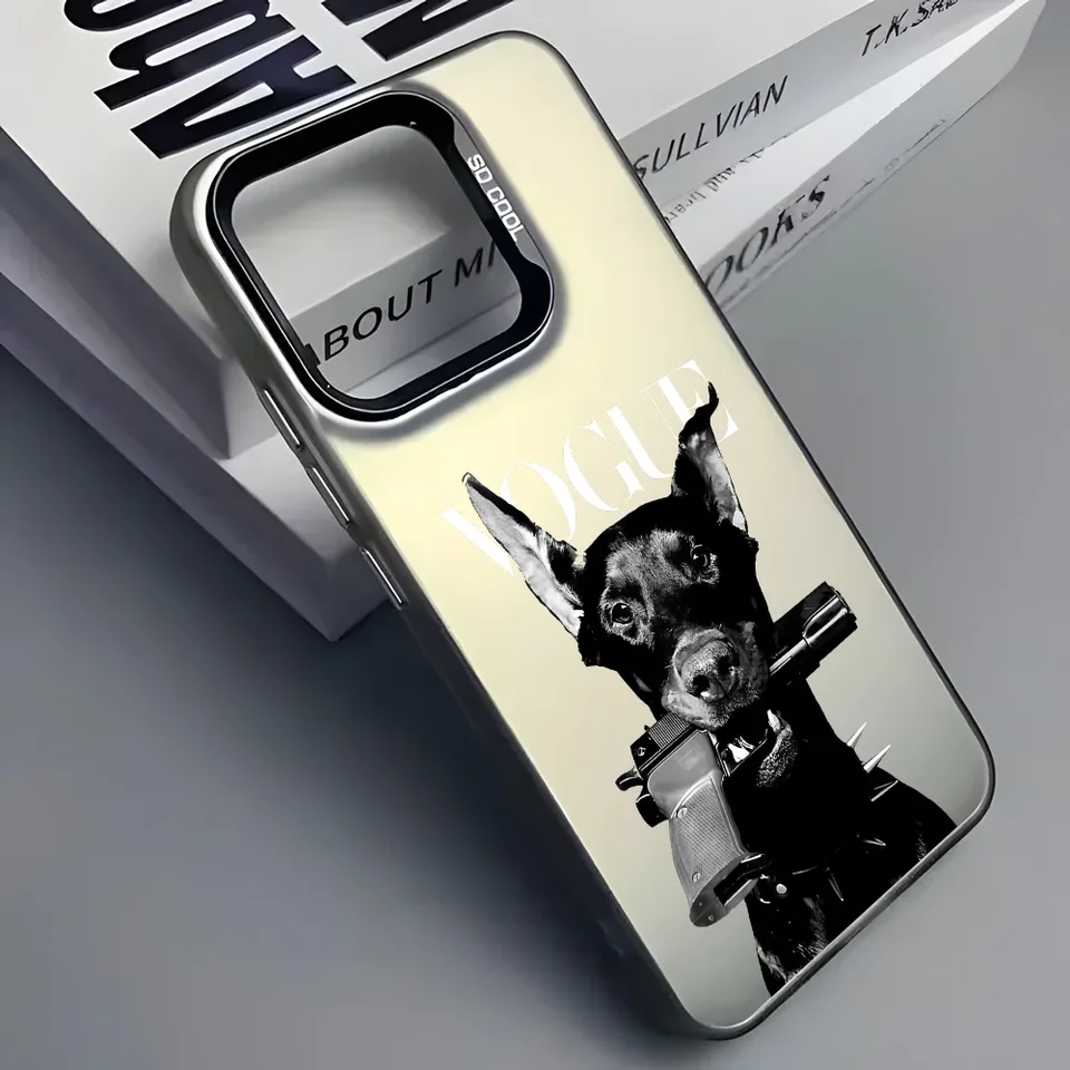 Módny časopis Doberman Telefón pre iPhone 16 15 14 13 12 11 Pro Max Black Matte Multicolor Laser Metallic Aurora Cover