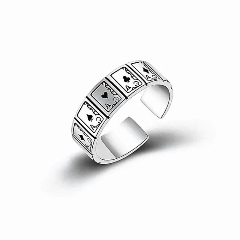 Módny špeciálny dizajn Mahjong Hrací karty Spades Nastaviteľný otvárací prsteň Pánsky a dámsky retro punk prstene Trend šperky