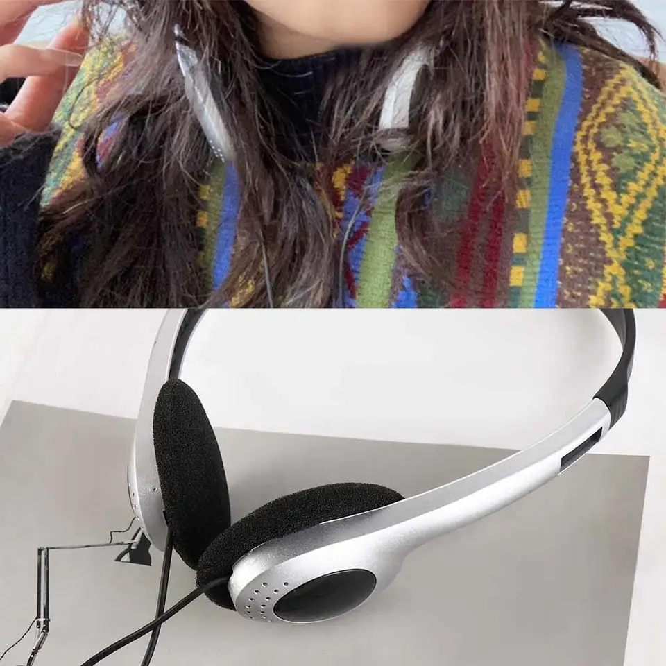 Módny štýl nad uší uší retro slúchadlá 3,5 mm káblové slúchadlá Y2K Modrá čierna vintage retro headset CD/Walkman/mp3
