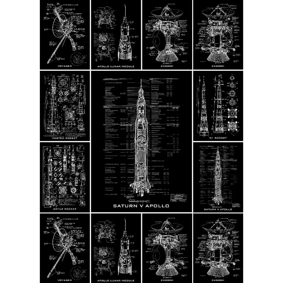 N Raket Blueprint Plagát vintage interiérový dizajn nástenná tlač pre domácu dekor štýlovú astronautickú zbierku