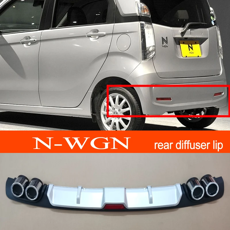 N-WGN ABS plastový strieborný / čierny automobil Zadný nárazník zadný difúzor Spiler pery pre Honda N-WGN hatchback