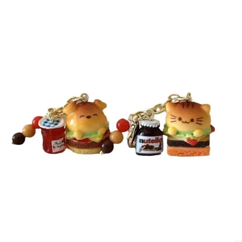 N3UF zvierat v tvare Keychain Burger Burger Dog Keyring Resin Bag Ozdob pre ženy deti