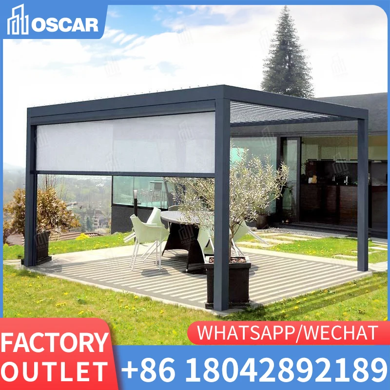 Na mieru vyrobený predný dvor terasy Outdoor Frame markíza automatické motorizované žalúzie strecha pergola bioklimatique hliník