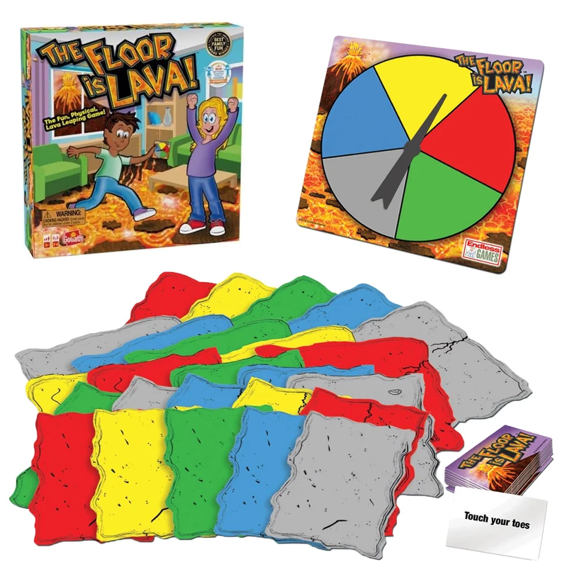 Na podlahe je Lava Board Game Volcano Family Party Set Card Set Interactive Game pre deti a dospelých v interiéri /vonkajší trezor