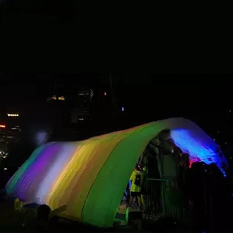 Na predaj atraktívne Oxfordské tkaniny Rainbow nafukovací tunel s LED svetlami / prevádzkovým vonkajším vchodovým oblúkom