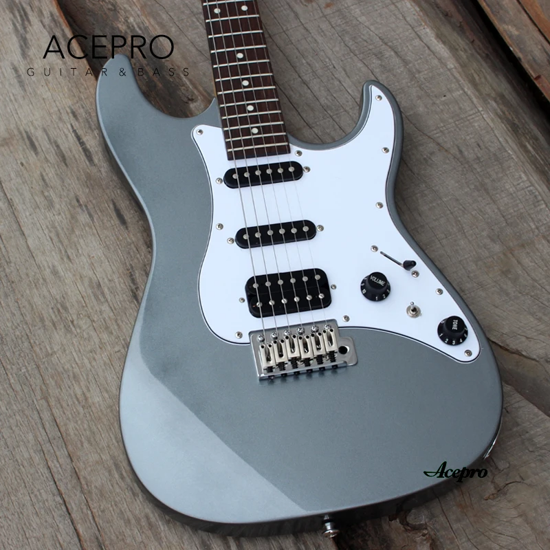 Na sklade Acepro Metallic Grey ST Electric Guitar, Tremolo Bridge, SS-Humbucker Pickups Mini Switch for Split Coil, Guitarra