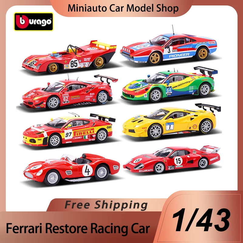 Na sklade Bburao 1:43 Ferrari Restore Racing CAR Miniature Diecast Model Ferrari WRC legendárny závodný tím hračky pre deti darček
