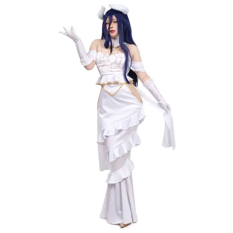 Na sklade Dazcos Anime Overlord Albedo Cosplay kostým Halloween vianočný kostým COM Ženy biele šaty Overlord Albedo Cosplay