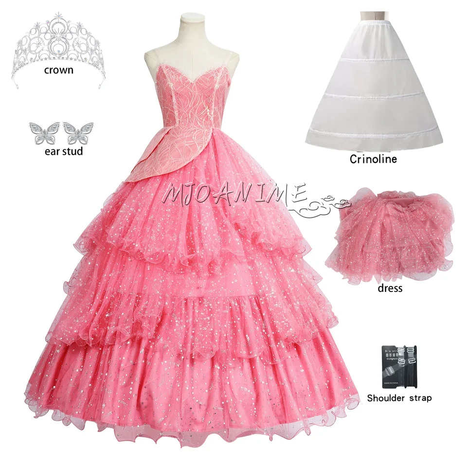 na sklade Glinda Wicked Cosplay kostým maskovanie pre dospelých žien ružové šaty roleplay ženské šaty halloween karneval oblek