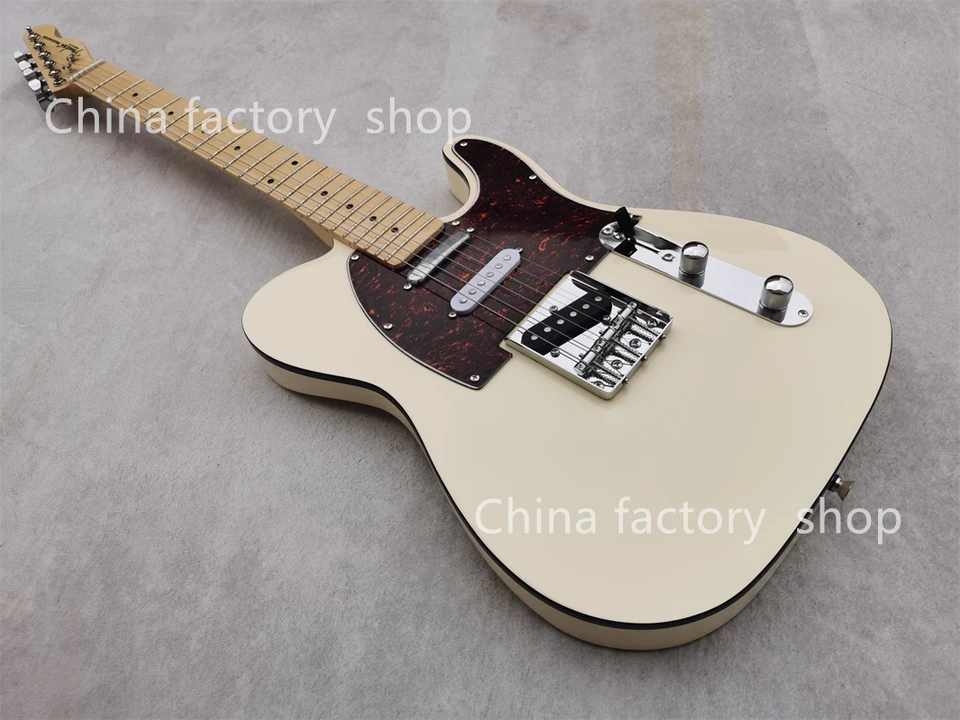 Na sklade. Klasická krémová biela 6-strunová TL elektrická gitara, javorová hmatník, červená korytnačka, čierna väzba