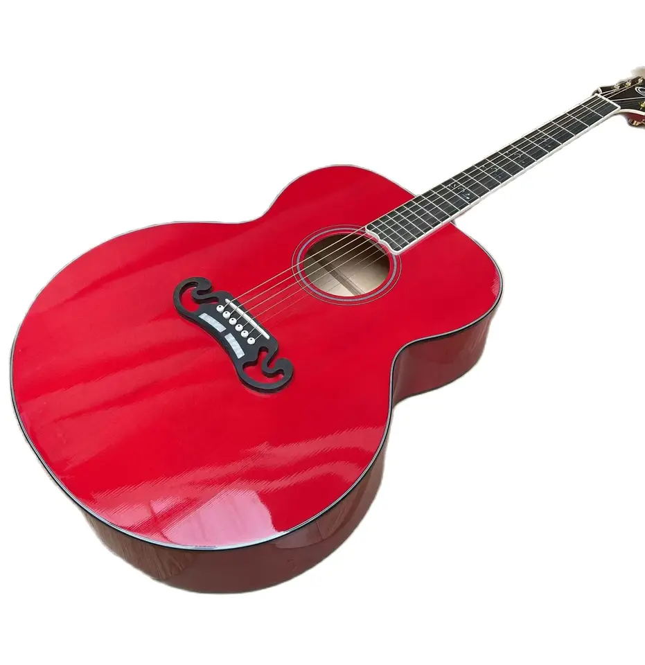 Na sklade nových 43# SJ200 Akustické (elektrické) gitara J200 LOTUS VLASTNÉ SASKÉ DREVA EBONY EBONY HAMPORE /BONE Nut /Saddle Red 240616
