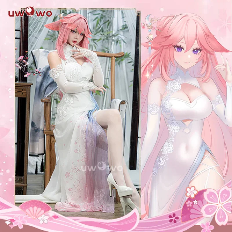 Na sklade Uwowo Genshin Impact Fanart: Yae Miko Qipao Čínsky štýl šaty Cosplay kostýmy