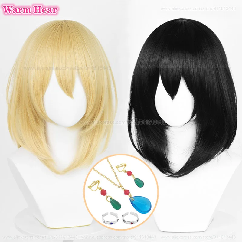 Na sklade vytie syntetickú parochňu Anime 2 Štýly Krátke 35 cm parochňa zlatého/čierneho cosplay a náušnice odolné voči tepelné vlasové vlasy nové parochne +parochňa čiapka
