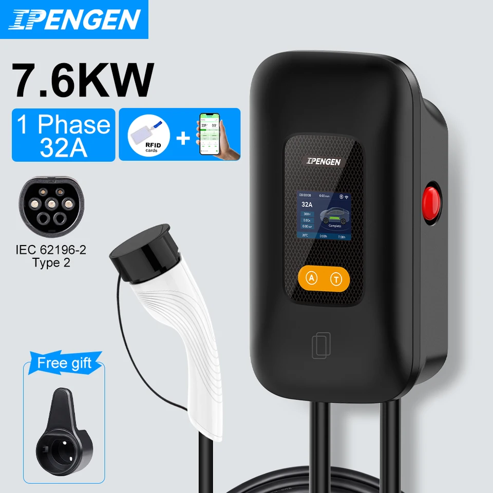 Nabíjacia stanica iPengen EV 32A Elektrické vozidlo nabíjačka vozidla EVSE Wallbox WallMount 7.6/11/22kW typu2 kábel IEC62196 Control App Control